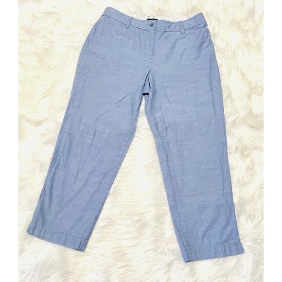 TALBOTS PERFECT CROP CURVY Pants Women's Size 8 Blue Chambray Casual Preppy - Picture 1 of 13